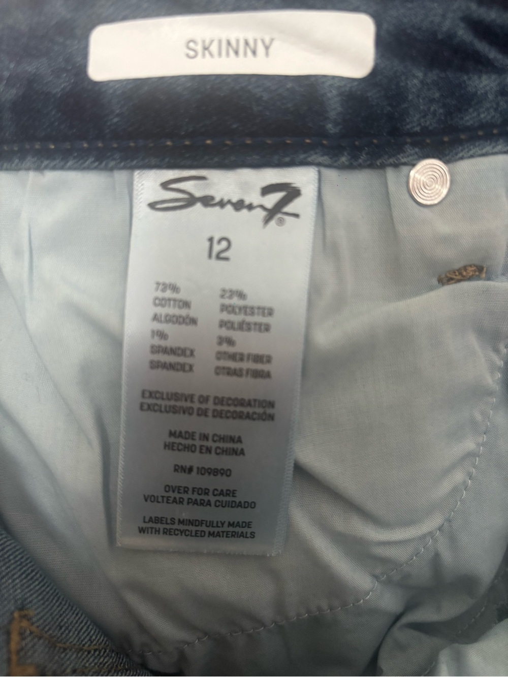 Seven7 Skinny High Rise Medium Wash Denim Jeans in GUC -Size 12 - Picture 4 of 4